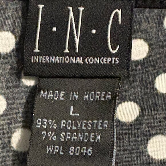 I.N.C International Concepts White Polka Dots on Black Short Sleeve Women's Sz.L - Picture 2 of 5
